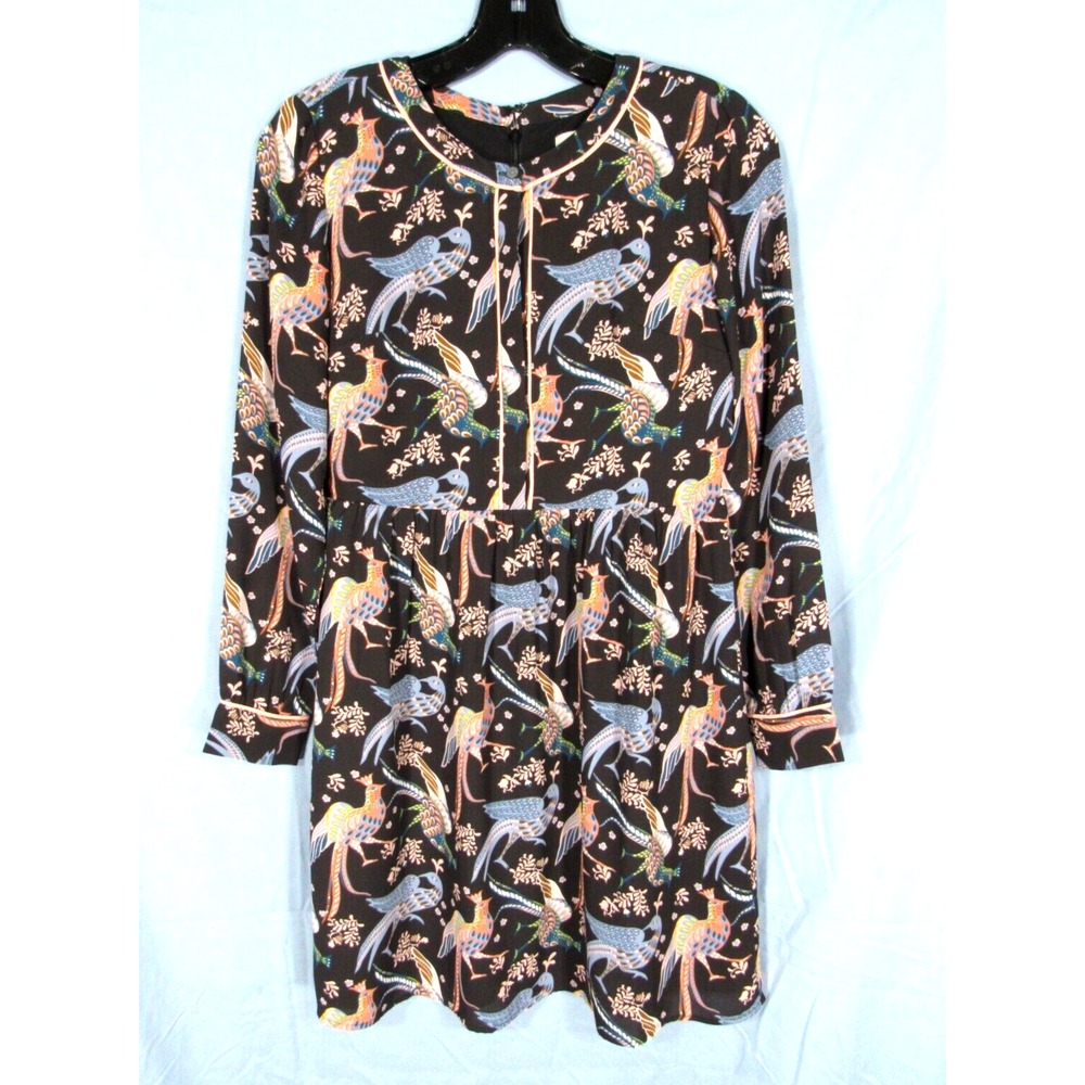 LOFT Ann Taylor BLACK Bird of Paradise LINED CHIFFON 1/2 Button SHEATH DRESS 00P